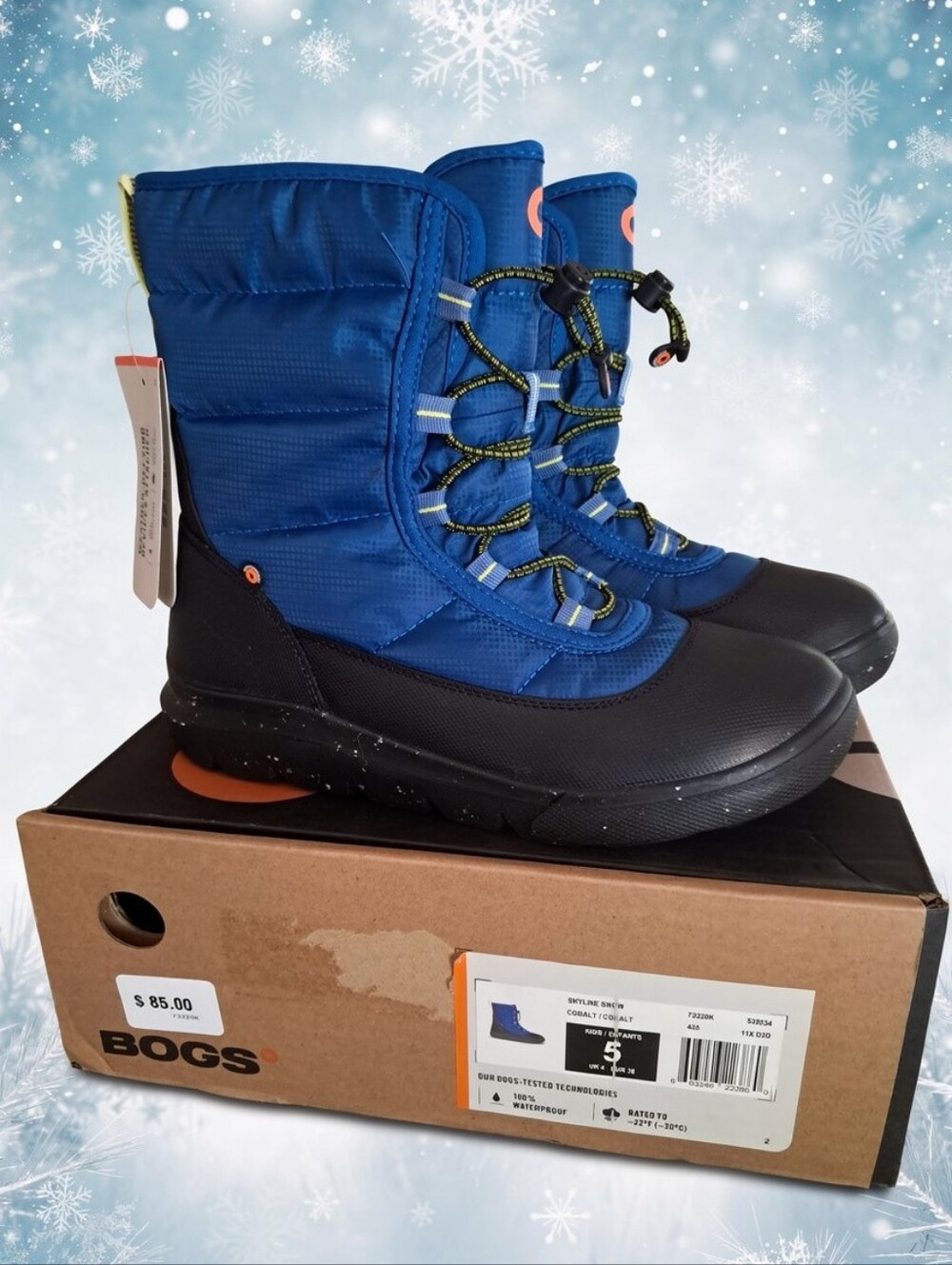 BOGS Kids Waterproof Skyline Snow Winter Boots Cobalt Youth Size 5 NEW